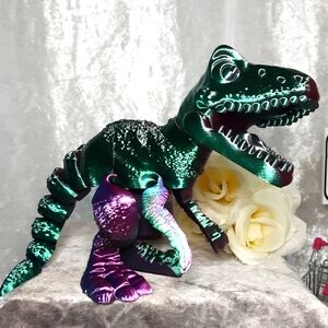 Handmade 3D Printed T Rex Dinosaur Movable Mouth Head Feet Tail Purple Blue Teal
